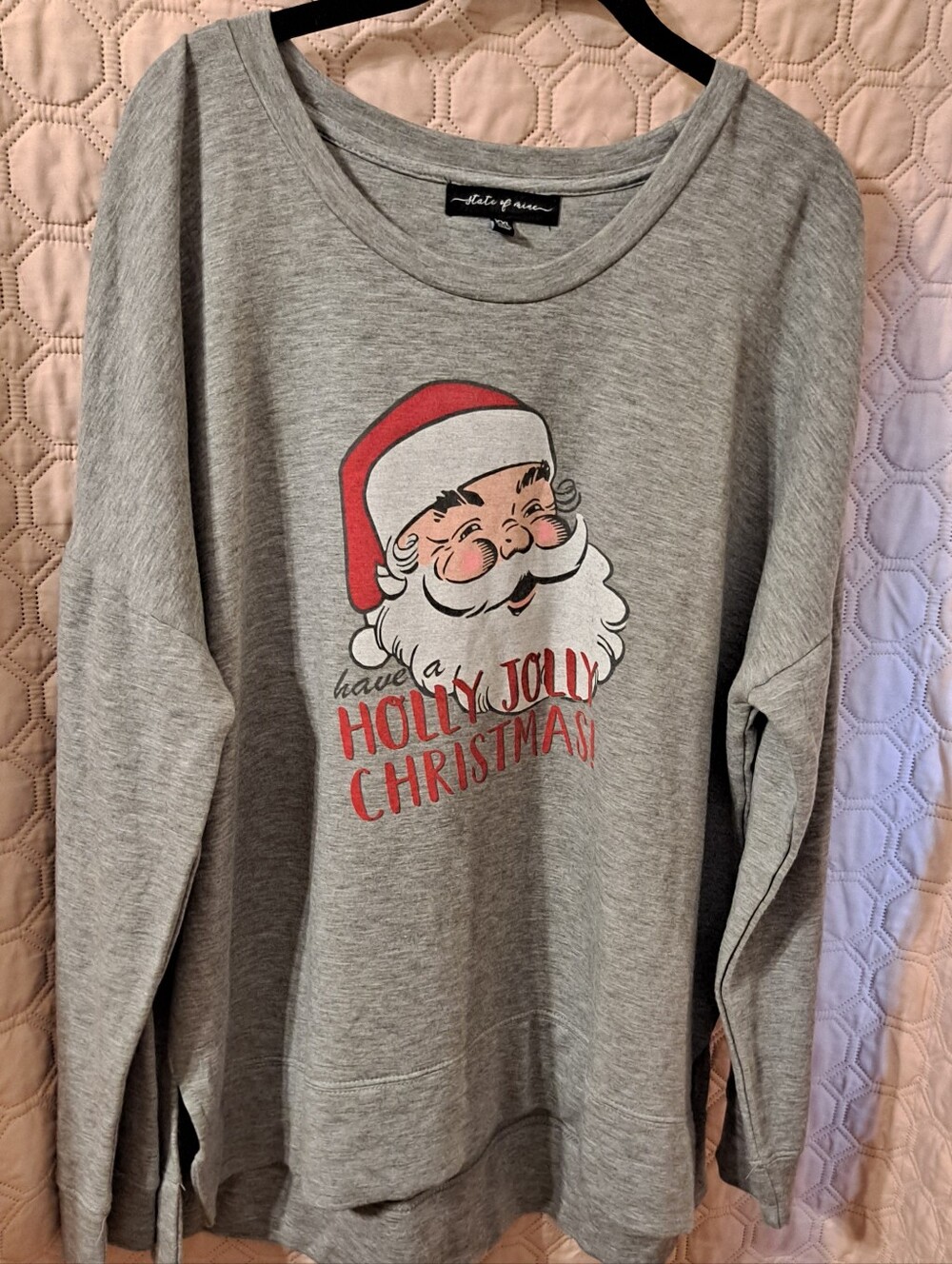 State of Mine Grey Sweatshirt with Red Santa Graphic Sz XXL